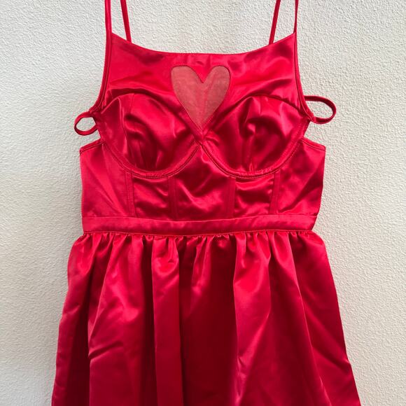 NEW For Love & Lemons Lauren Heart Mini Dress Womens Size Small Satin Strappy - Picture 4 of 8